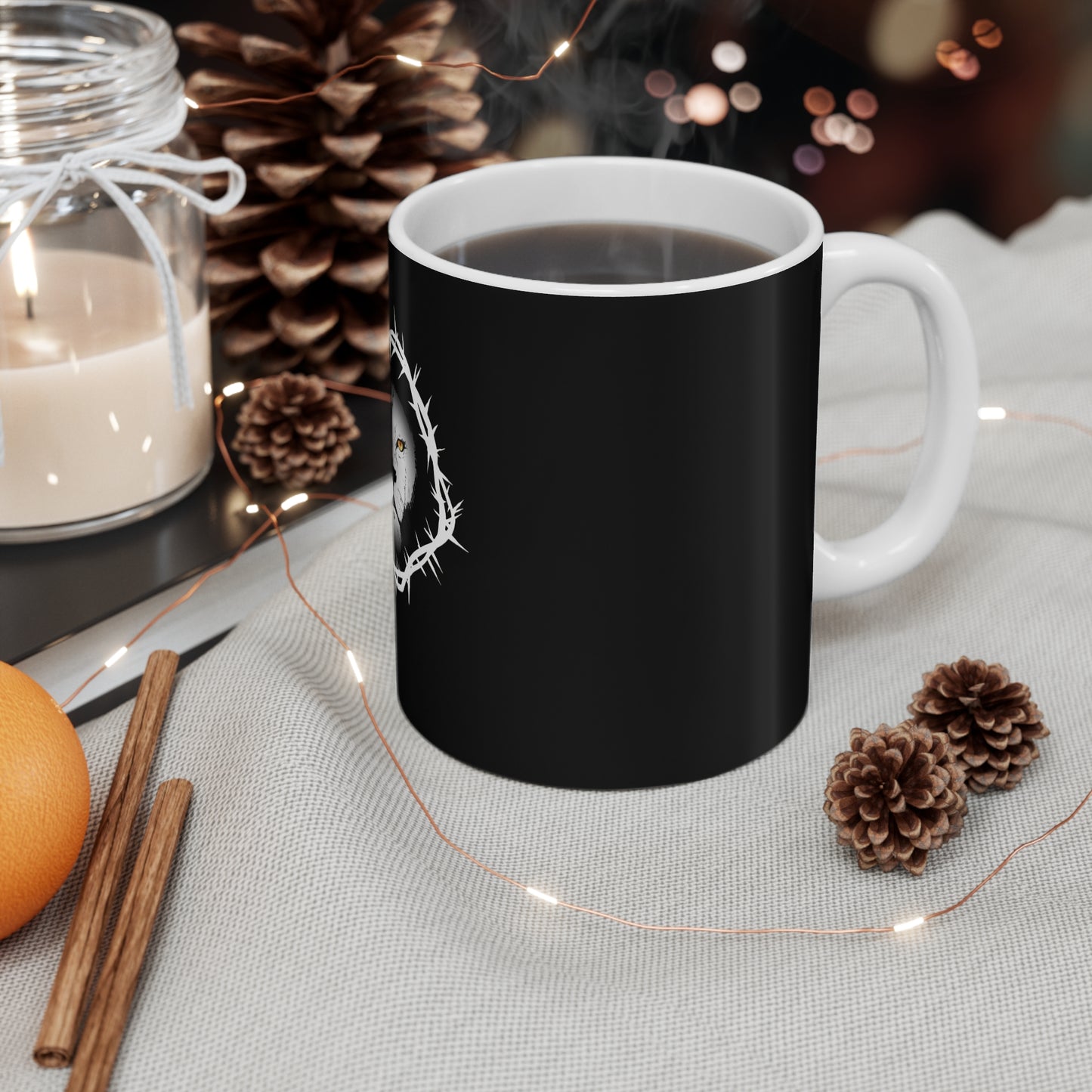 Lion of Judah in a Crown of Thorns Black Mug 11oz